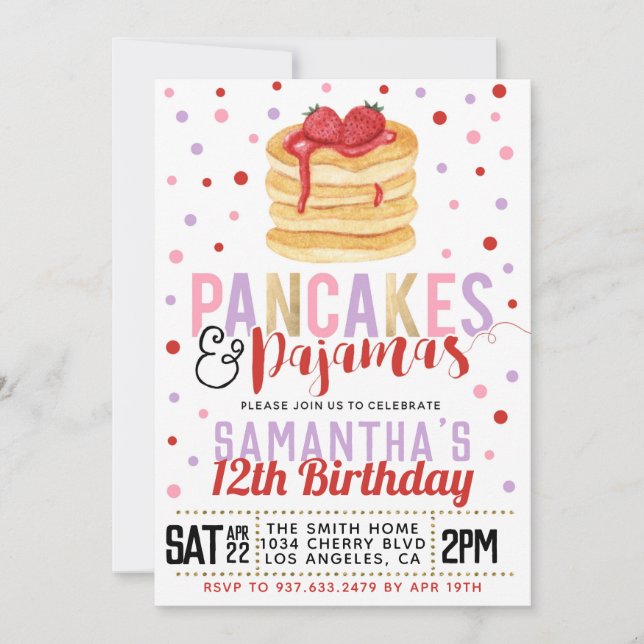 Pancakes and Pajamas Birthday Invitation (Front)