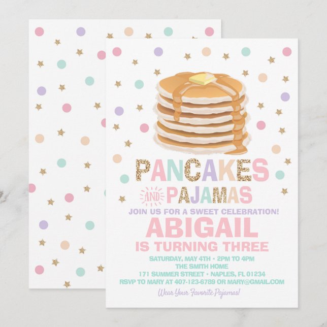 Pancakes and Pajamas Birthday Invitation (Front/Back)
