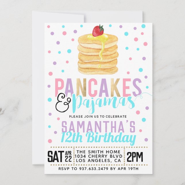 Pancakes and Pajamas Birthday Invitation (Front)