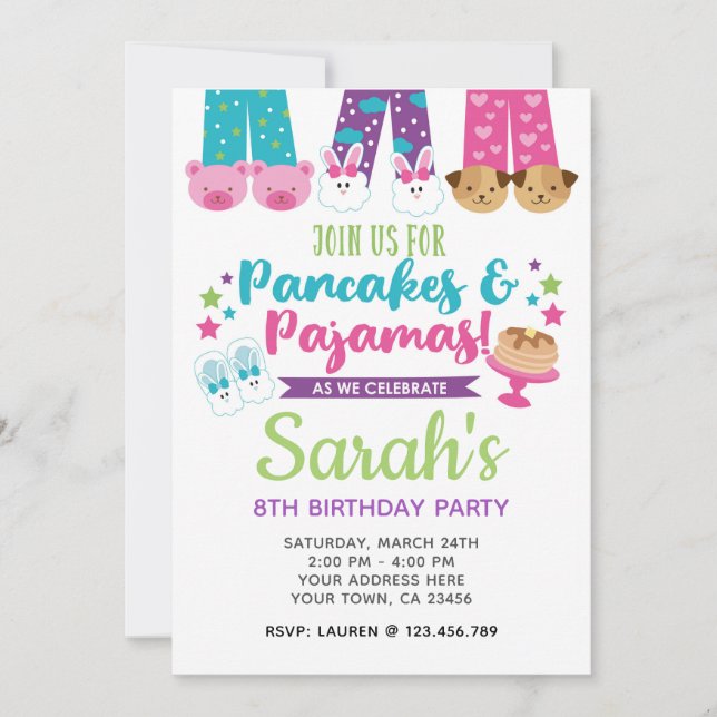 Pancakes and Pajamas Birthday Invitation (Front)