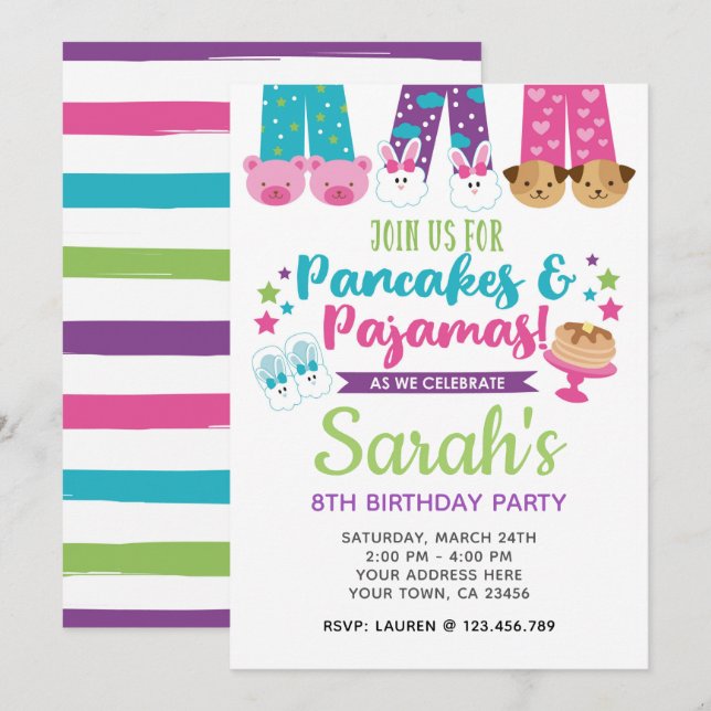 Pancakes and Pajamas Birthday Invitation (Front/Back)