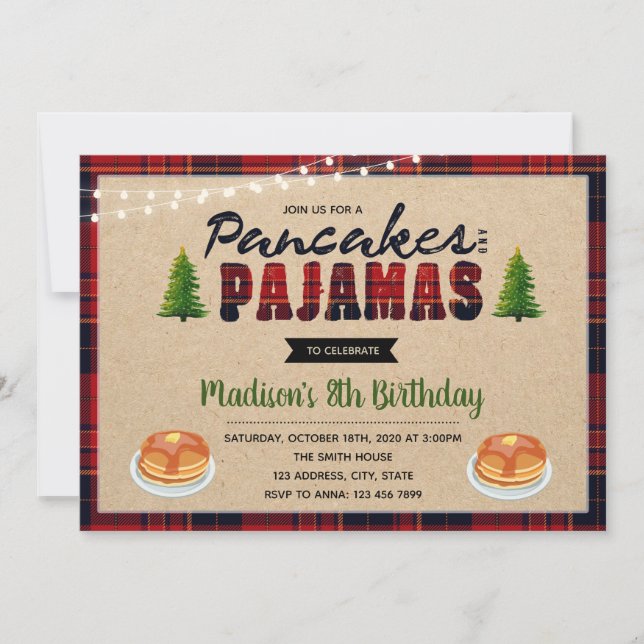 Pancakes and pajamas birthday invitation (Front)