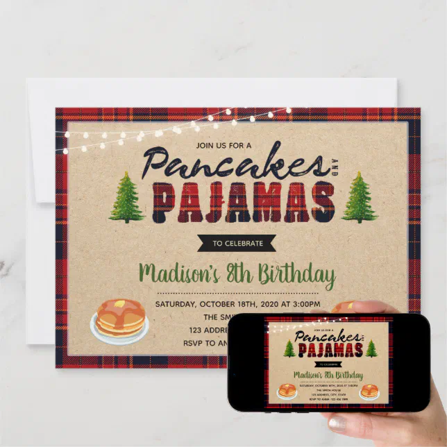 Pancakes and pajamas birthday invitation | Zazzle