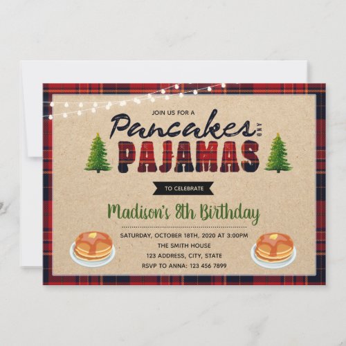 Pancakes and pajamas birthday invitation