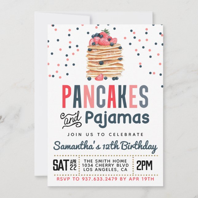 Pancakes and Pajamas Birthday Invitation (Front)