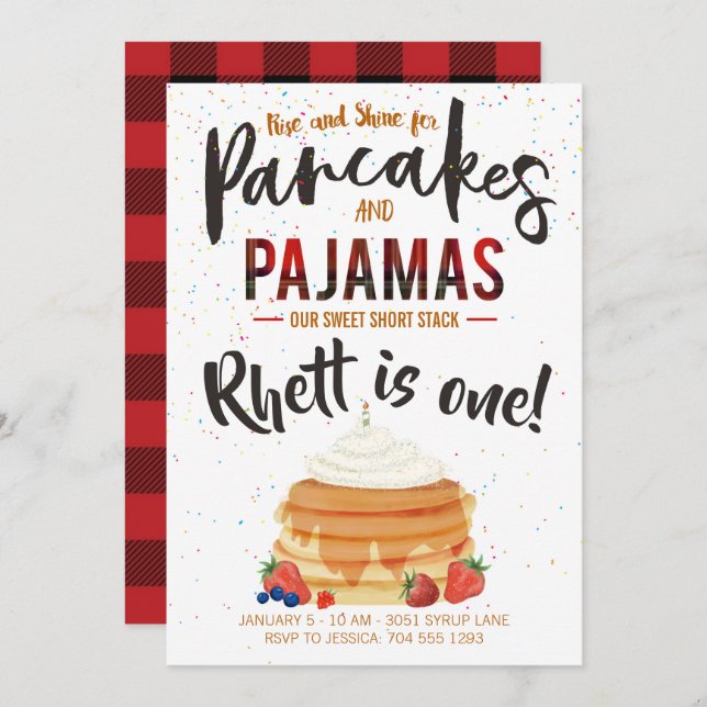 Pancakes and Pajamas Birthday Invitation (Front/Back)