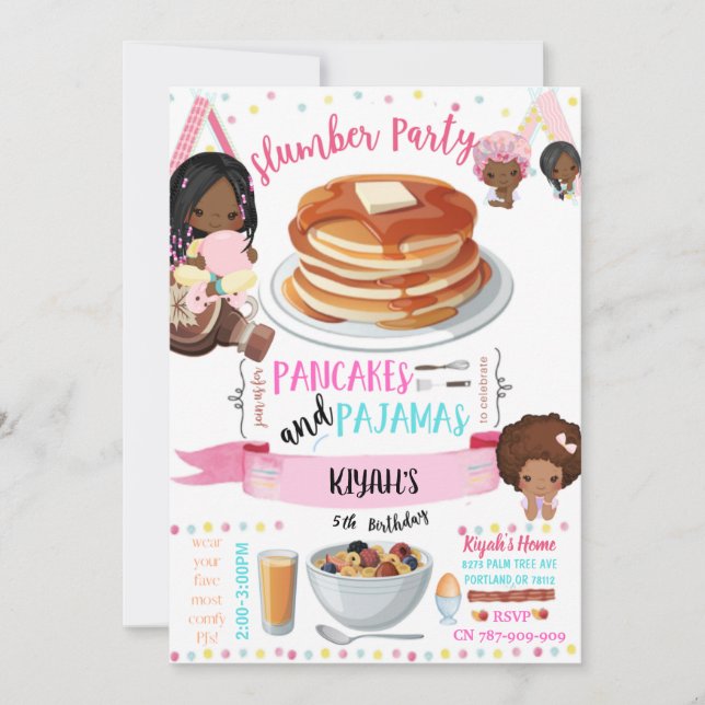 Pancakes and Pajamas Birthday Invitation Card (Front)