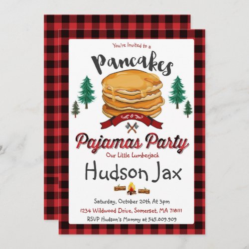 Pancakes And Pajamas Birthday Invitation Plaid