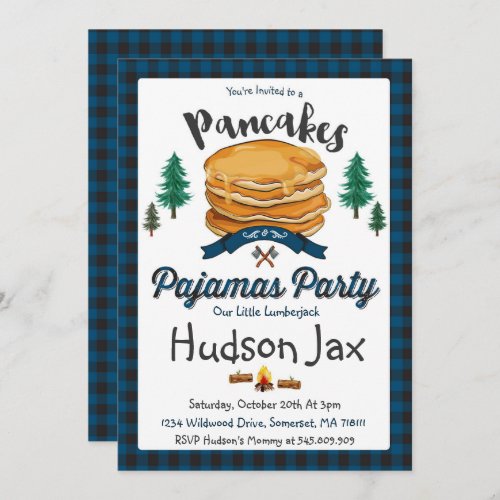 Pancakes And Pajamas Birthday Invitation Plaid