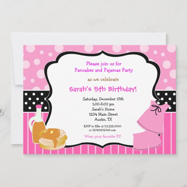 Pancakes and Pajamas Birthday invitations (Front)