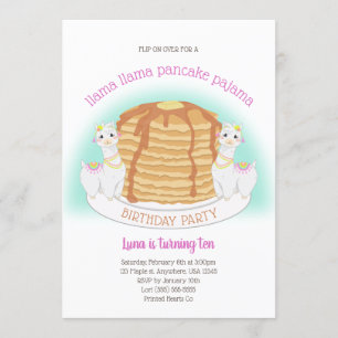 Pancakes and Pajamas Birthday   Llama Invitation