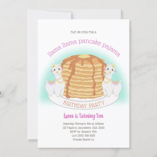 Pancakes and Pajamas Birthday  Llama Invitation