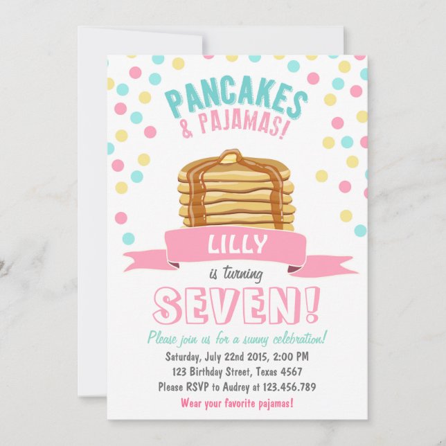 Pancakes and Pajamas Birthday Party Invitation (Front)
