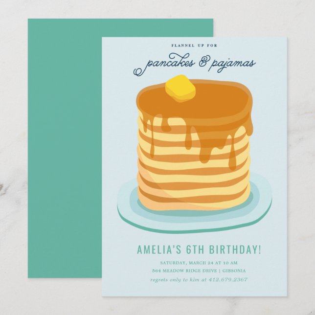 Pancakes and Pajamas Birthday Party Invitation (Front/Back)