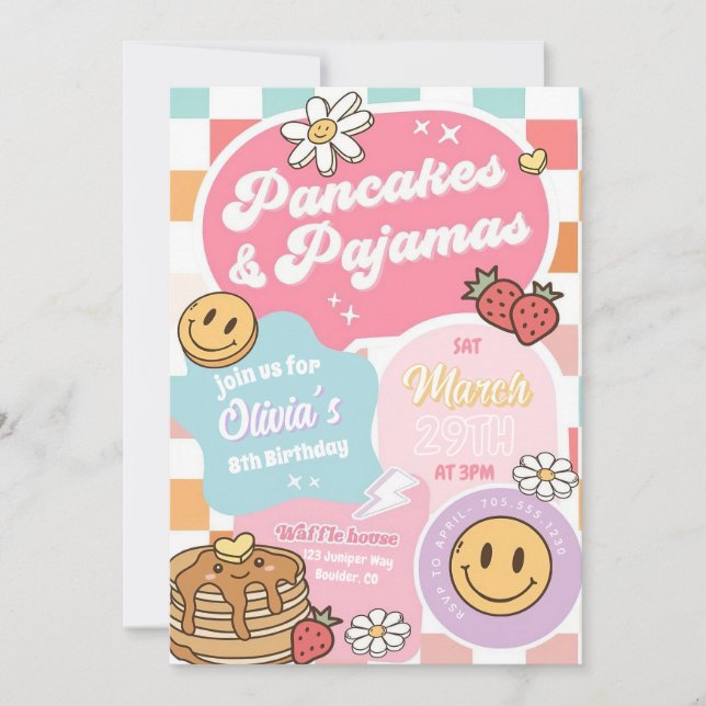 Pancakes and Pajamas Birthday Party Invitation  (Front)