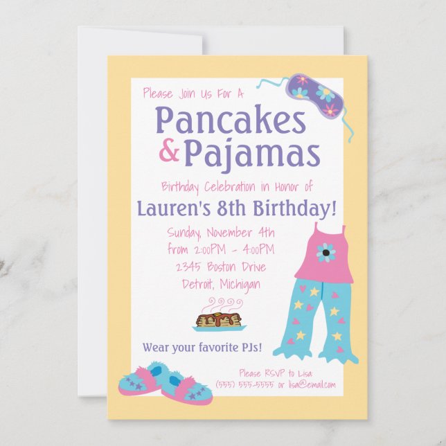Pancakes and Pajamas Birthday Party Invitation (Front)