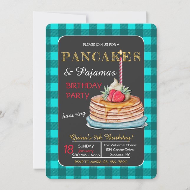 Pancakes and Pajamas Birthday Party Invitation (Front)