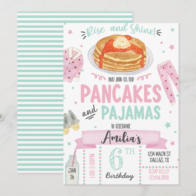 Pancakes and Pajamas Birthday Party Invitation (Front/Back)