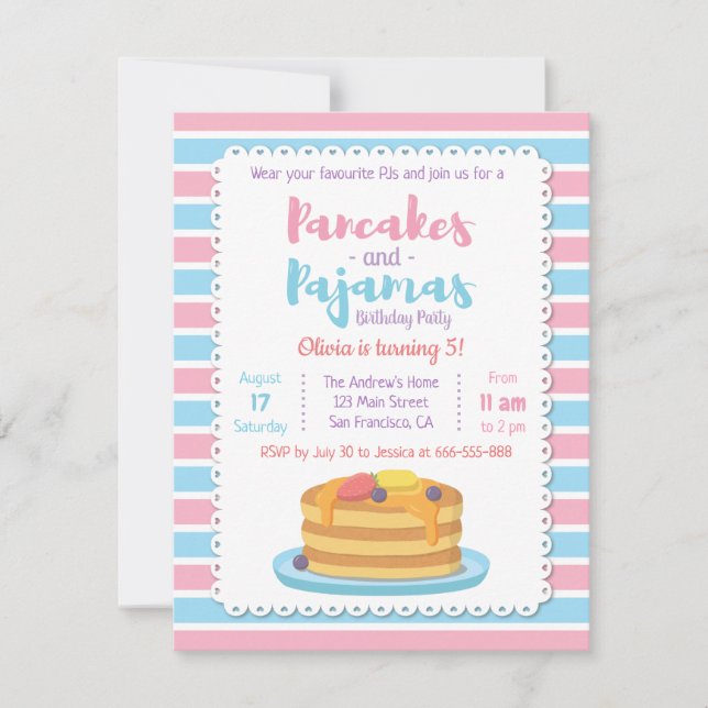 Pancakes and Pajamas Birthday Party Invitations (Front)