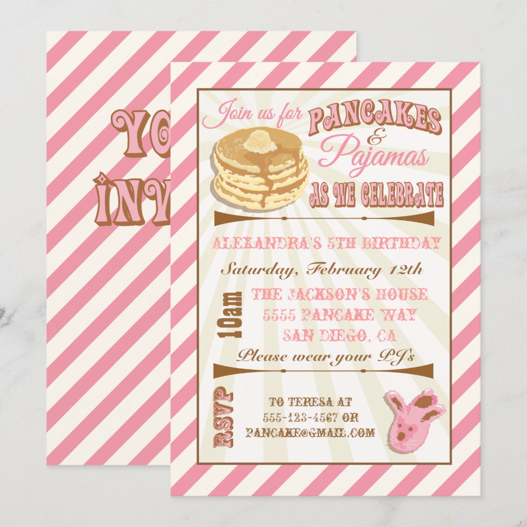 Pancakes and Pajamas Birthday Party Invitations Zazzle