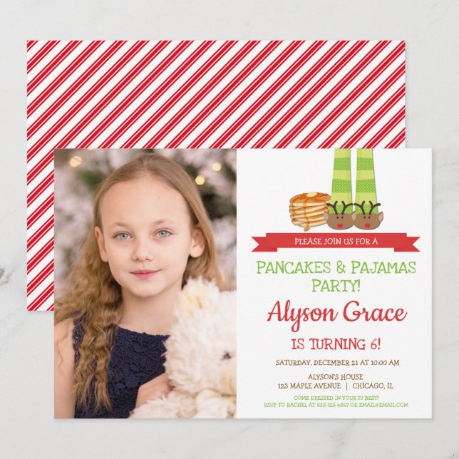 Pancakes and Pajamas Birthday Party photo Invitation (Front/Back)