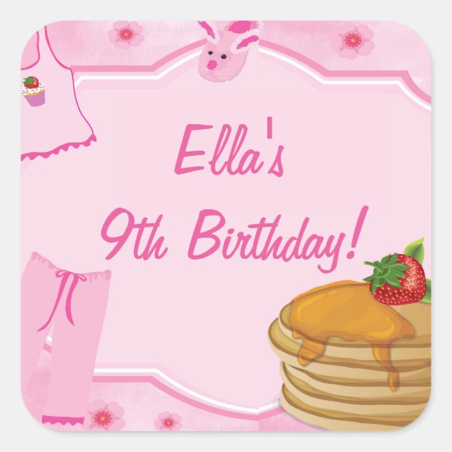 Pancakes and Pajamas Birthday Stickers (Front)