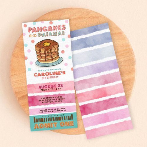 Pancakes and pajamas birthday ticket invitation