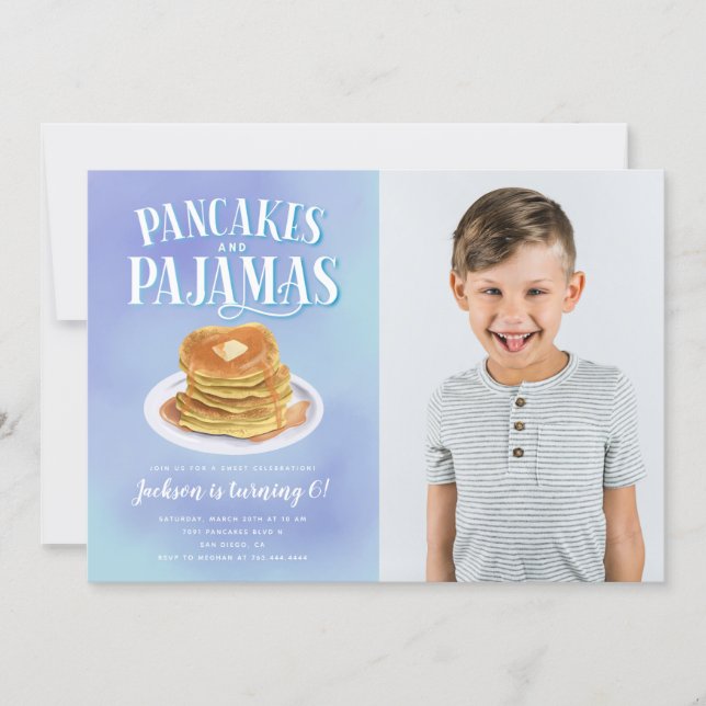Pancakes and Pajamas Boys Birthday Party Invitation (Front)