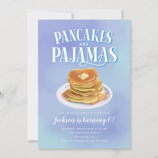 Pancakes and Pajamas Boys Birthday Party Invitation (Front)