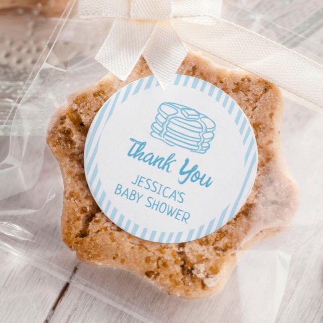 Pancakes and Pajamas Breakfast Boy Baby Shower Classic Round Sticker (Creator Uploaded)