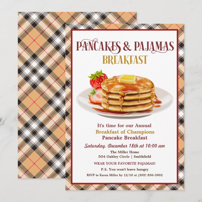Pancakes and Pajamas Breakfast Invitation (Front/Back)