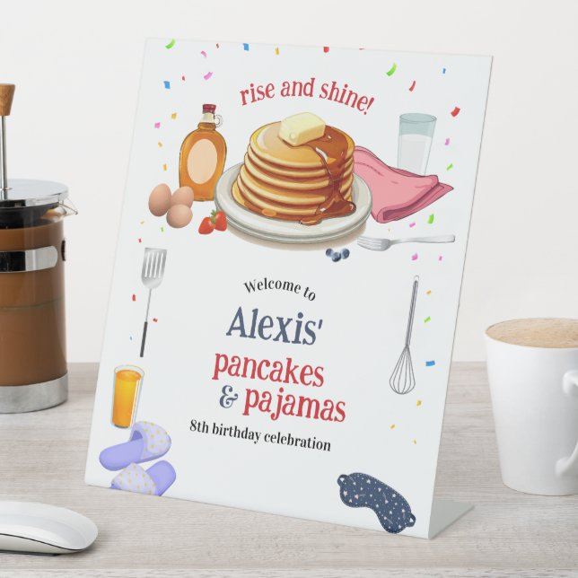Pancakes and Pajamas Breakfast Party Pedestal Sign (In SItu)