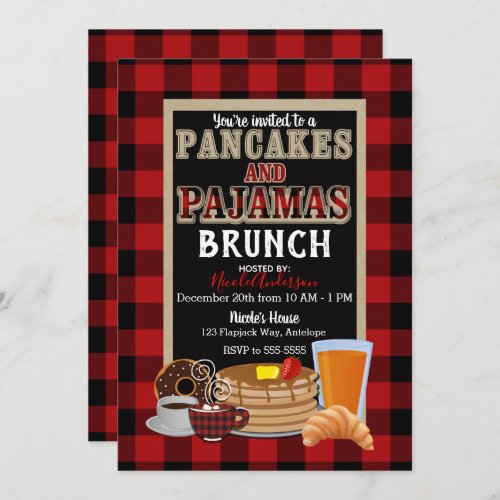 Pancakes and Pajamas Brunch Red Buffalo Plaid Invitation