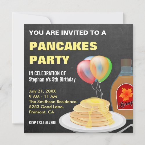 Pancakes And Pajamas Chalkboard Birthday Party Invitation