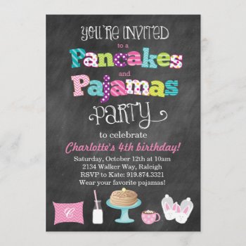 Pancakes And Pajamas Chalkboard Style Invitation by modernmaryella at Zazzle