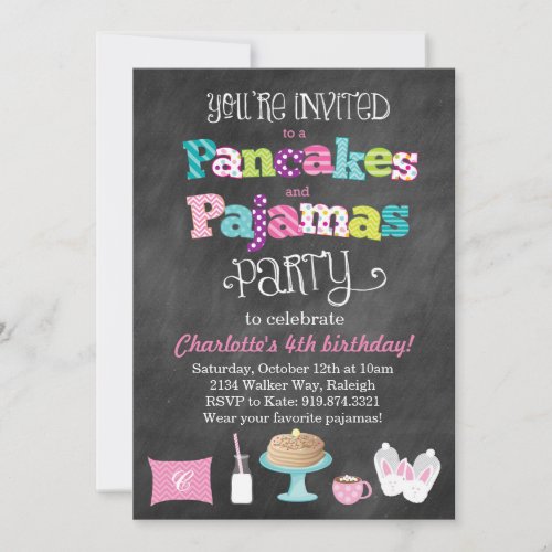 Pancakes and Pajamas Chalkboard Style Invitation