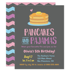 Pancakes and Pajamas Chevron Birthday Party Card
