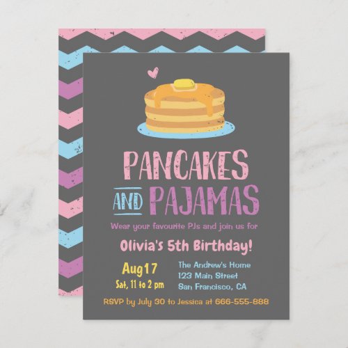 Pancakes and Pajamas Chevron Birthday Party Invitation
