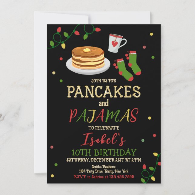 Pancakes and Pajamas Christmas Birthday Invitation (Front)