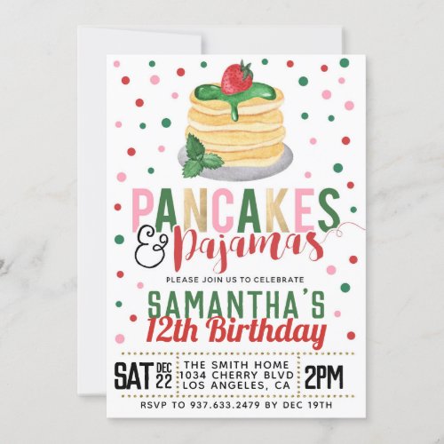 Pancakes and Pajamas Christmas Birthday Invitation