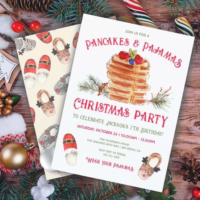 Pancakes and Pajamas Christmas Birthday Party Invitation (Creator Uploaded)