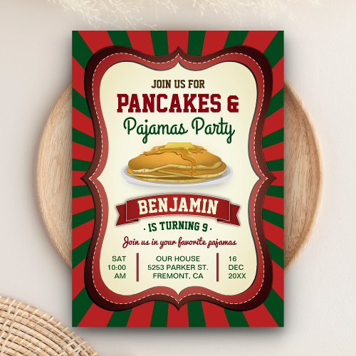 Pancakes and Pajamas  Christmas Birthday Party Invitation