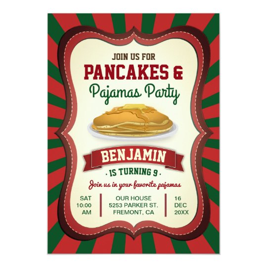 pancakes and pajamas christmas birthday party invitation zazzle com