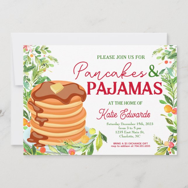 Pancakes and Pajamas Christmas Invitation (Front)
