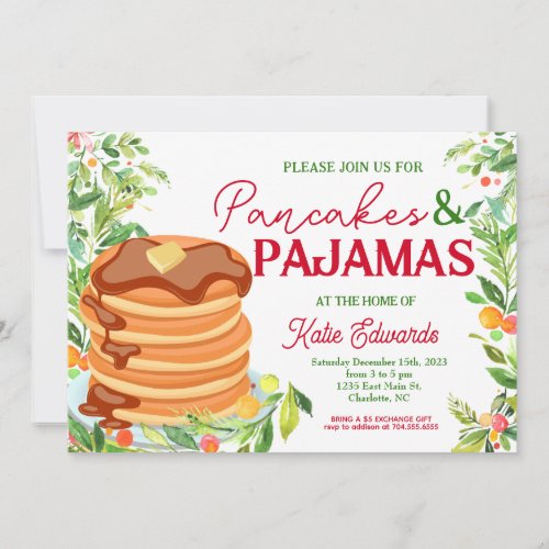 Pancakes and Pajamas Christmas Invitation