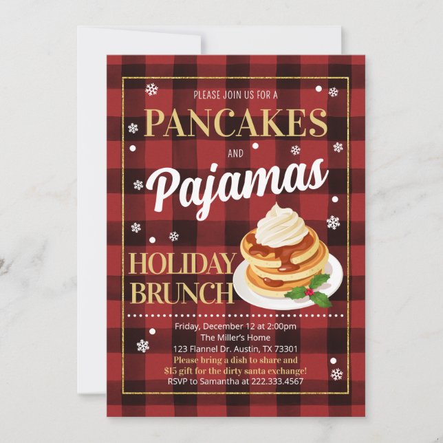 Pancakes and Pajamas Christmas Party Invitation (Front)