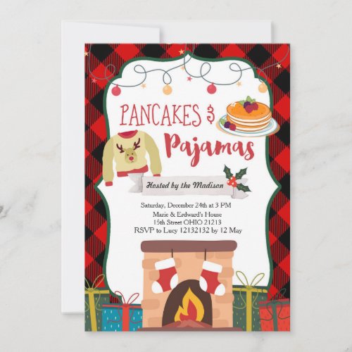 Pancakes and Pajamas Christmas Party Invitation