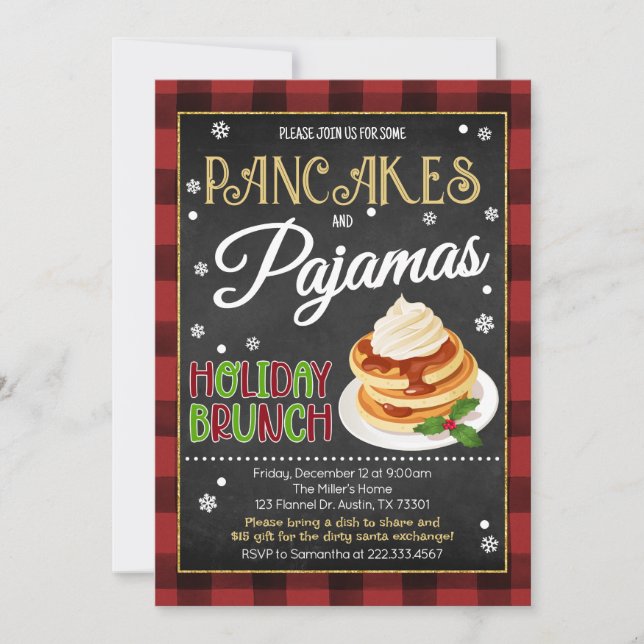 Pancakes and Pajamas Christmas Party Invitation (Front)