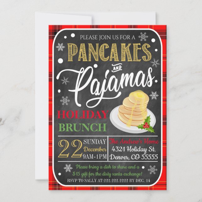 Pancakes and Pajamas Christmas Party Invitation (Front)