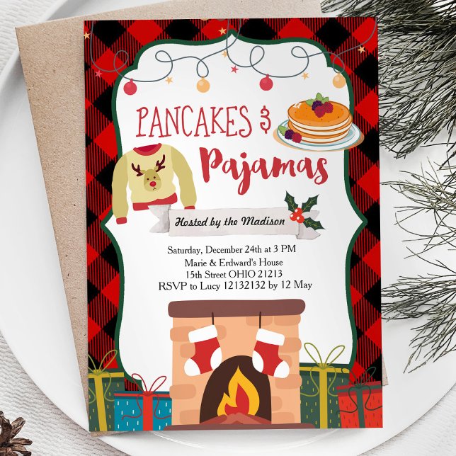 Pancakes and Pajamas Christmas Party Invitation (Creator Uploaded)